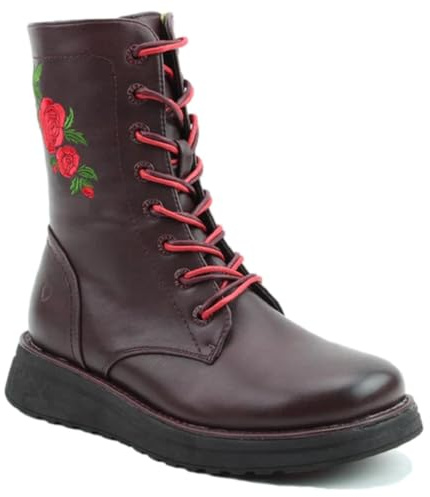Heavenly Feet Ladies Mid Calf Boots Martina Zip Up Memory Foam Casual Biker (Rose Burgundy, UK Footwear Size System, Adult, Women, Numeric, Medium, 4)