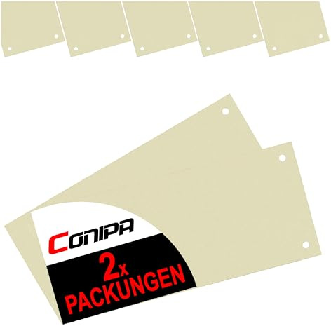 Conipa® Trennstreifen für Ordner A4, 200 Stück, Chamois, Made in Germany | Aus recyceltem Karton (190 g/m²), 2-fach gelocht, 240×105 mm – für Büro, Schule und Home-Office