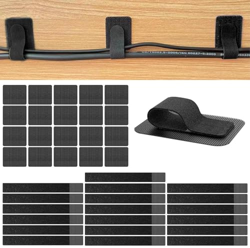 41 PCS Under Desk Cable Management, Self Adhesive Cable Clips and Straps, Sticky Back Hook, Cord Wire Organizer for TV, PC, Laptop, Ethernet, Desktop