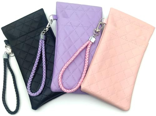 KASESSS 3 Pezzi Custodia Occhiali Morbida Pelle, Doppia Portatile Portaocchiali Morbido Con Tracolla, Custodia Occhiali Da Sole Da Borsa Con Chiusura A Pressione Glasses Case Per Donna Uomo