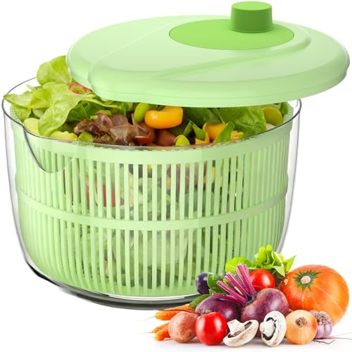 Salad Spinner Large Salad Washer and Spinner, 5.2L Lettuce Spinner with Vegetable Washing Basket and Serving Bowl, Household Fruit Drainer Salad Dryer