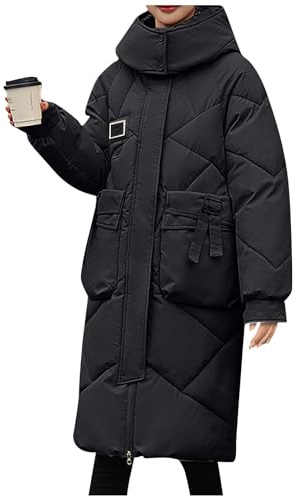 Generisch Wintermantel Damen Lang Daunenmantel Winter Warm Mantel Langarm Steppmantel Elegant Damenmantel Dicke Thermo Daunenjacke Einfarbig Puffer Jacke Mit Taschen Steppjacke Mit Reissverschluss