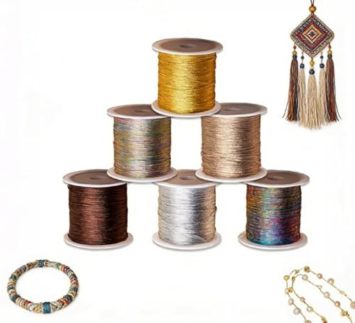 Vunanvu 6 Rotoli di Filo per Collane Uncinetto 50mx0,4mm Filato Gioiello per Bigiotteria Uncinetto Filo Poliestere Macrame Fili di Seta per Lavori Manuali per Creare Bracciali Collane Gioielli DIY