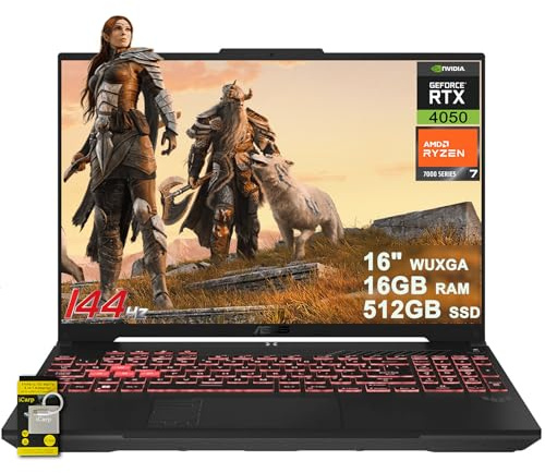 ASUS TUF Gaming A16 Ordinateur portable 16 WUXGA IPS 144 Hz AMD 6 cœurs Ryzen 7 7445HS 16 Go de RAM 512 Go SSD GeForce RTX 4050 (jusqu'à 194 AI Tops) Rétroéclairé RVB USB4 Bidirectionnel AI Antibruit
