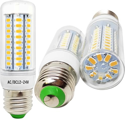 wossluck 4W 12V-24V Niederspannung, 3000K LED E27 Warmweiß Maisbirne, 30W Ersatz, für Off Grid Solar Beleuchtung RV Boot Innenbeleuchtung Wohnwagen, 3 Stück
