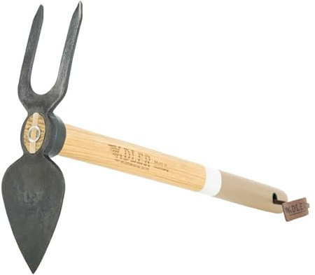 ADLER Gartenhacke Daisy – Pflanzhacke mit Herzblatt & 2 Zinken Kurzstiel 45 cm, Doppelhacke für schwere Böden, geschmiedeter C45-Stahl, Eschenstiel FSC®, Made in Germany