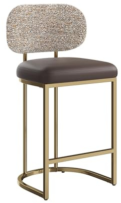 ALPHA HOME 2er Set Barhocker, Bistrohocker Tresenhocker Barhocker mit Lehne | gepolsterter Barstuhl, Küchenstuhl mit Metallgestell und Fußstütze, Sitzhöhe 63 cm, Einfache Montage, Grau-gold, 1pcs