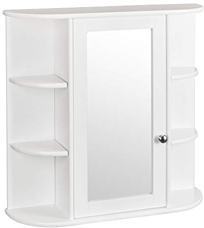 Bonnlo Bathroom Mirror Cabinet, Bathroom Cabinets with Mirror, Wall Mounted Storage Cupboard with Adjustable Shelves, Single Door Display Organizer Unit for Living Room, Bedroom, White, 57x 16 x 60 cm