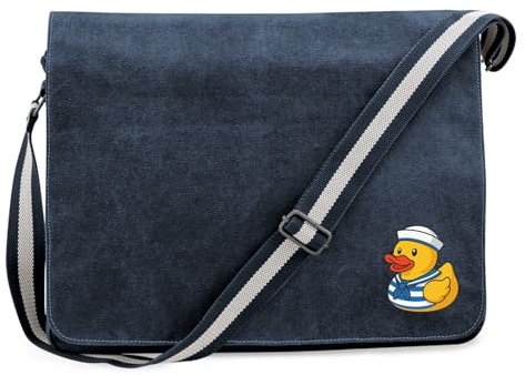Huuraa Umhängetasche Quietscheente Matrose Gummiente Seemann 14 Liter Vintage Navy Canvas Laptoptasche Geschenkidee