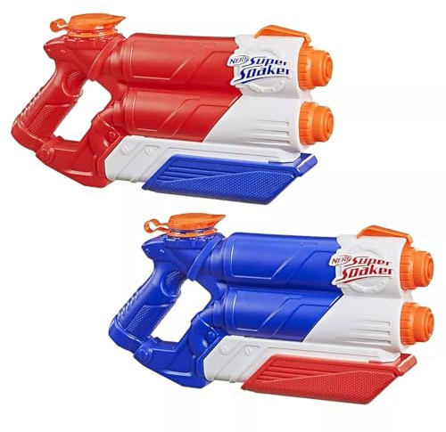 NERF Super Soaker Twin Tide Doppelpack - 2 Wasserpistolen mit je 2 Läufen | Pump-Action Wasserblaster 2er Set - 975ml Tank - Sommerspielzeug für Kinder ab 6 Jahren