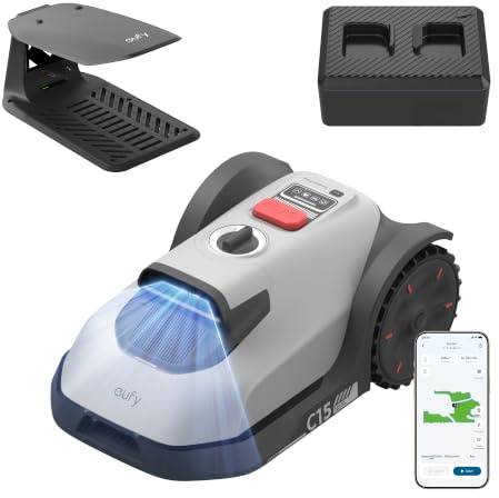 Anker eufy Mähroboter C15 Set mit Garage & 4G, ohne Begrenzungskabel | Bis zu 500m², TrueVision, keine Signalprobleme, Auto-Kartierung, igelsicher, intelligente Navigation, präzises Randmähen