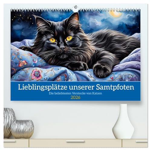 Lieblingsplätze unserer Samtpfoten (hochwertiger Premium Wandkalender 2026 DIN A2 quer), Kunstdruck in Hochglanz: Die beliebtesten Verstecke von Katzen (CALVENDO Tiere)