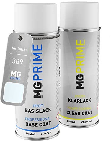 MG PRIME Peinture voiture Bombes aérosols pour Dacia 389 Blanc Glacier Peinture de base vernis clair aérosol 400ml