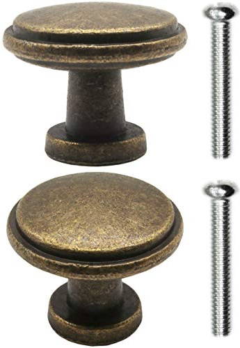 FUXXER 2x Antike Möbel-Griffe, Schubladen-Knöpfe, Landhaus Vintage Design Bronze Messing Küche Buffet, 26 x 21mm 2er Set inklusive Schrauben