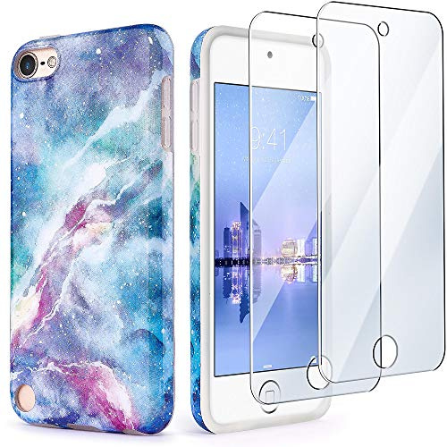 IDWELL iPod Touch Hülle mit 2 Displayschutzfolien, iPod 6 Marmor-Hülle, Slim Fit, Kratzfest, flexibel, weiches TPU, stoßfest, Schutzhülle für Apple iPod Touch 5/6. Generation, Blue Fantasy Sky