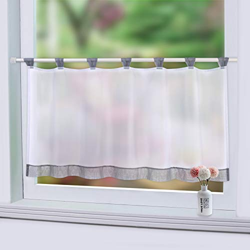 LinTimes Scheibengardine Gardine mit Schlaufen kurzstore Voile Bistrogardine Küchen Gardine,Grau, 45 * 120 cm,1 Stück