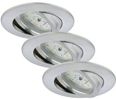 Briloner Leuchten - LED Einbauleuchten, 3er Set, Deckenlampen dimmbar, LED-Modul schwenkbar, je 6,5 Watt, je 570 Lumen, 3.000 Kelvin, IP23, Aluminiumfarbig, 82x28mm (DxH), 7296-039