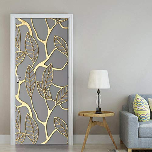 FCFLXJ Türtapete selbstklebend TürPoster Goldenes Türblatt 90x200cm 3D Bewirken Fototapete Türfolie Poster Tapete Abnehmbar Wandtapete für Wohnzimmer Küche Schlafzimmer Tür-Aufkleber, Türbild