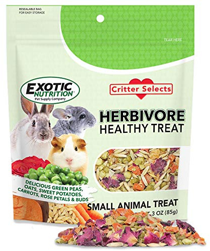 Herbivore Treat (3 oz.) - Healthy Natural Mixed Treat - Sweet Potatoes, Carrots, Green Peas, Oats, Rose Petals - For Chinchillas, Rabbits, Guinea Pigs, Prairie Dogs, Degus, and Other Small Pets