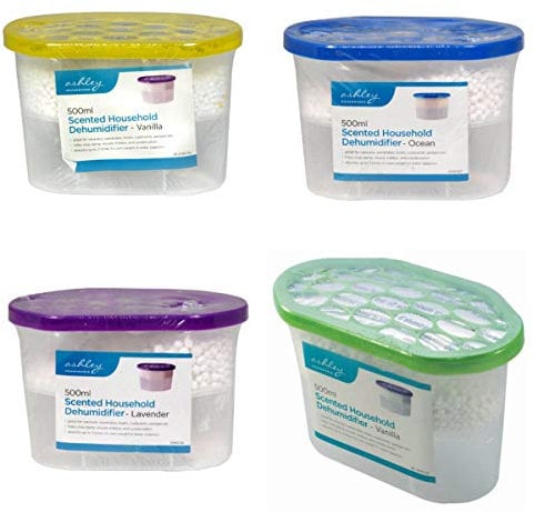 HomeZone® 4x Disposable Mix Scented Interior Dehumidifier Condensation Remover Moisture Absorbent Dehumidifier for Damp Mould in the Home Kitchen Wardrobe Bedroom Caravan Office Bathroom Office.