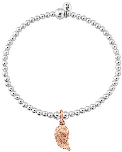 TRINK Brand Rose Gold Angel Wing Charm Sterling Silver Beaded Bracelet Feathers