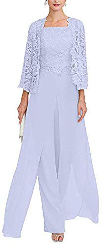 Snow Lotus - Abito lungo da donna in chiffon, con maniche a 3/4, composto da 3 pezzi, abito elegante da ballo, per mamma della sposa, Lilla, 44