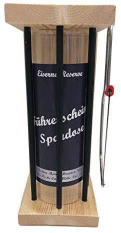 Führerschein Spardose Black XL Eiserne Reserve incl. Säge zum zersägen der Stäbe, Geldgeschenk, das andere Sparschwein, witzige Sparbüchse, Geschenkidee