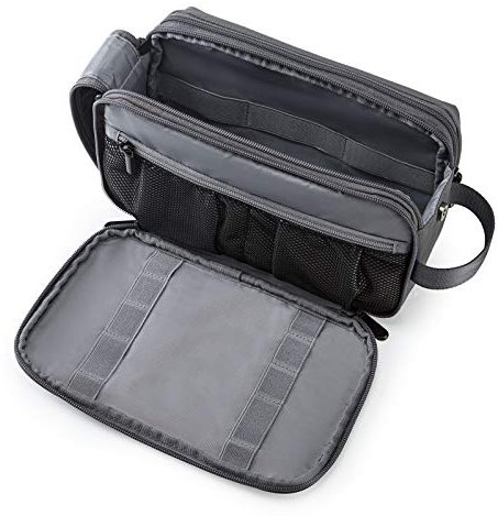 BAGSMART Kulturtasche für Herren, Reise Kulturbeutel Kosmetiktasche mit Doppelter Reißverschlussöffnung, Großer Stauraum, 5L-Grau