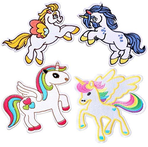 4 Stück Bügelflicken Einhorn Bügelbild Patches Zum Aufbügeln Kinder Mädchen,Einhorn Aufnäher Bügelbilder Kinder Für Diy-Zubehör Zum Aufnähen Oder Aufbügeln Auf Kleidung, Kleid, Hut, Jeans, Taschen