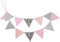 G2PLUS Grau und Rosa Stoff Wimpel Girlande, 3.3M Doppelseitig Stoffgirlande, Baumwolle Wimpelkette Mädchen, 12stk Stoff Wimpeln für Kinderzimmer Kindergeburtstagsfeier oder Draußen Party