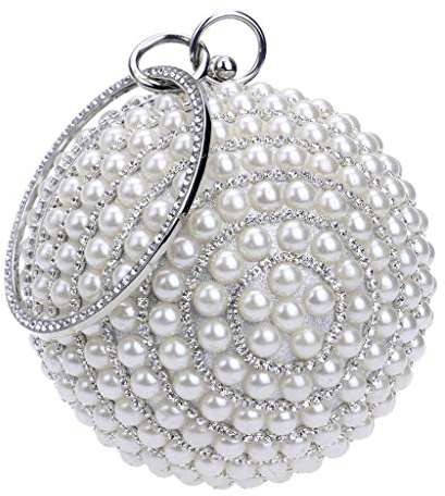 6Wcveuebuc Abendtasche für Damen, runde Kugel, Hochzeit, Handtasche, künstliche Perlen, Party, Braut, Clutch, silber