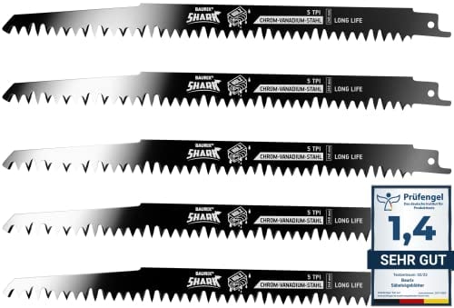 BAURIX® Lame de Scie Sabre pour Bois SHARK® [5 Pièces] - 240 mm - 5 TPI - Coupes Rapides et Nettes - Bois Grossier, Humide, de Chauffage, Vivant