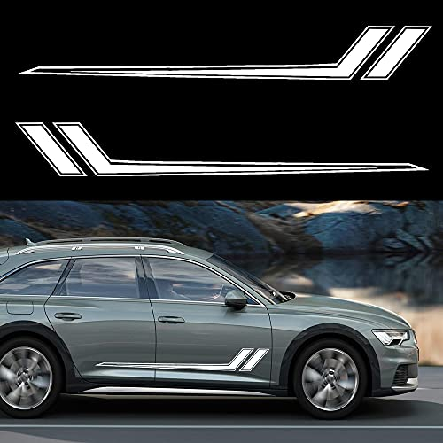 TOMALL 1 Paar 172 cm Sport Racing Stripes Aufkleber für Karosserie Tür Seitenstoßstange Vinyl Aufkleber Dekoration für alle Autos SUV LKW Geländewagen Universal Auto Lange Größe Aufkleber (Weiß)