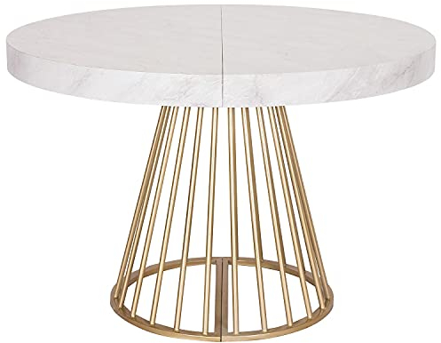 Table Ronde Extensible Soare Effet Marbre Pieds Or