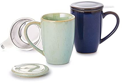 Cha Cult Neu teemando® Kräuterteetasse Lio Keramik, 3-teilig mit Edelstahlsieb 2-fach sortiert, 0,35 l