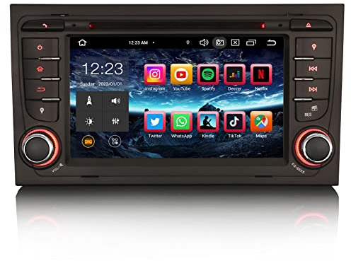 Erisin 8-Kern 4GB RAM 64GB ROM 7 Zoll Android 14 Autoradio mit GPS Navi Für Audi A4 S4 RS4 RNS-E Seat Exeo Bluetooth 5.0 Carplay Android Auto DSP WiFi DAB+ OBD2 DVD CD Player USB FM RDS Touchscreen