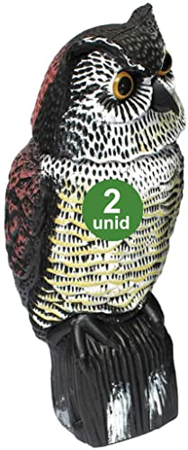 Biotop Pack de 2 Chouettes Épouvantails pour Jardin et Extérieur - Effraie Les Pigeons et Les Oiseaux - Fonctionne sans Piles - Tourne la Tête avec Le Vent - Marron