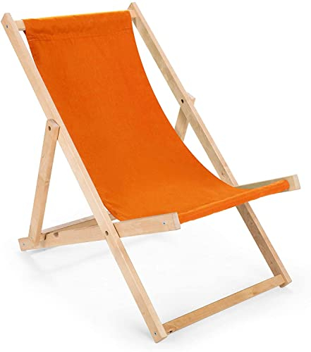 BAS Liegestuhl klappbar aus Holz - 2er Set orange Gartenliege aus Buchenholz Faltbare Sonnenliege, Strandliege für Balkon, Terrasse & Strand