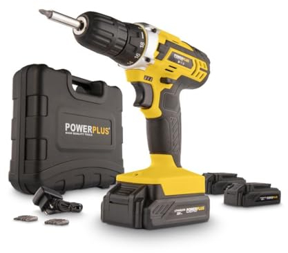 POWER plus Akku Schrauber & Bohrer POWX00501-20 V Schraubendreher & Bohrer, bestehend aus 3 x 20 V Akkus und Ladegerät, 12-teiliges Werkzeugset mit Schrauberbits, für Holz, Stein und Metall