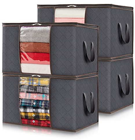Lifewit 4 pezzi Scatole per Vestiti, Contenitori Organizer armadio per Piumoni, Scatola trasloco, Buste Pieghevole per Indumenti, Coperte, Biancheria da Letto, Grigio