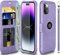 VANAVAGY Compatible with iPhone 14 Pro Wallet Case for Women and Men,Rfid Flip Leather Cover with Wrist Supports Wireless Charging with Card Holder and Glass Screen Protector,Clove Purple