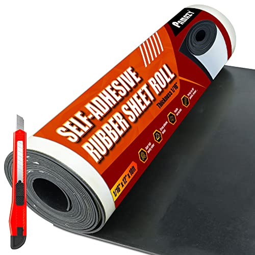 PAMAZY Neoprene Rubber Sheet Roll 1/16 Thick x 12 Wide x 10Ft Long with Adhesive Backing (Including Utility Knife), Heavy Duty Self Rubber Seal Strips Roll for DIY Gaskets, Flooring, Seals