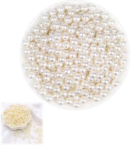 Pearl Beads for Crafting, 200Pcs Off-White Fake Pearls, 6mm Sew-on Beads with Holes for Jewelry Making, DIY Bracelets, Necklaces, Hair Accessories, and Craft Projects