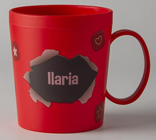 ILS I LOVE SHOPPING Taza personalizada con nombre Vaso de plástico 350 ml para microondas con mango desayuno sin BPA (ILARIA)