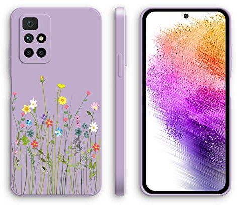 XINYEXIN Silikon Hülle für Xiaomi Redmi 10 2022 / Redmi 10 mit Süßes Muster Ultra Dünn Gerade Kante Weiches Silikon Handyhülle Stoßfest Schutzhülle - Flowers, Purple