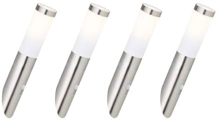 Wandleuchte Edelstahl Wandfackel Außen Hauswandleuchte Bewegungsmelder, App-Sprachsteuerung dimmbar Timer CCT, IP44, Edelstahl, 1x RGB LED 10W 806Lm 2700-6400K, DxH 7,6x40cm, 4er Set