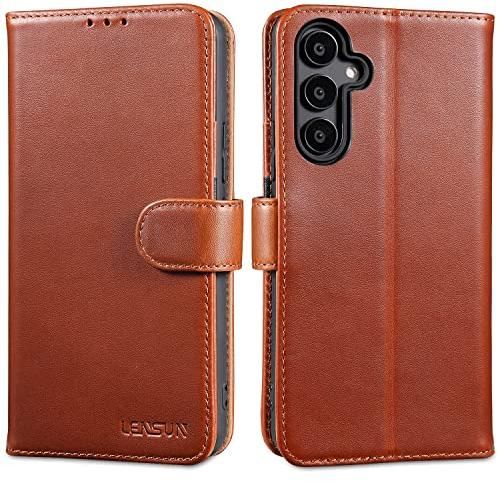 LENSUN Echtleder Hülle für Samsung Galaxy A54, Handyhülle [Echtes Leder][Kartenfach][RFID Schutz][Standfunktion] Handytasche Lederhülle für Galaxy A54 5G - Dunkelbraun