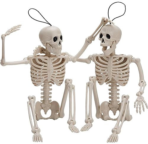 JOYIN 2 Stück 40.6 cm Halloween-Skelette Ganzkörper-Skelette mit beweglichen Gelenken für Halloween-Friedhof-Dekorationen, Spukhaus-Zubehör