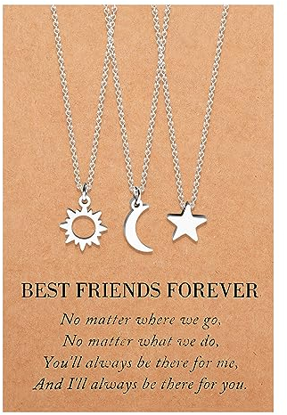 MANVEN Sonne und Mond Halskette Freundschaft Halsketten Freundschaftshalskette Beste Freundin Geschenke Geburtstag Geschenk für Schwestern Gute Freunde Frauen Teens Mädchen Schmucksets für 3 Silber