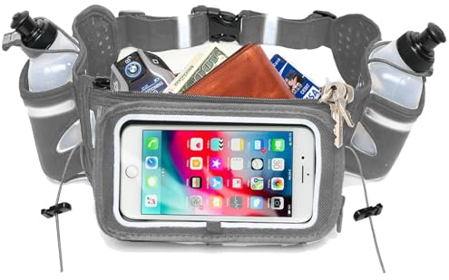 Runtasty Trinkgürtel Nr. 1 – Premium-Gewinner Lauf-Kraftstoffgürtel mit 2 BPA-freien 284 ml Wasserflaschen, kippbare Tasche mit Touchscreen-Ready-Abdeckung, passend für alle iPhones, federndes Design,